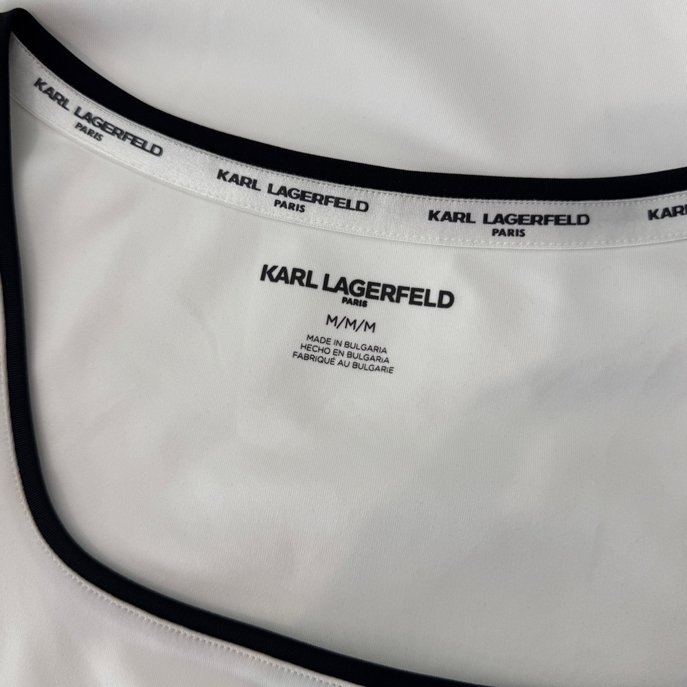 Karl Lagerfeld Paris White Square Neck Tee with Black Trim – Size M - NWT - Picture 5 of 6